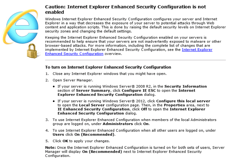 How to disable Internet Explorer Enhanced Security on Windows VPS?